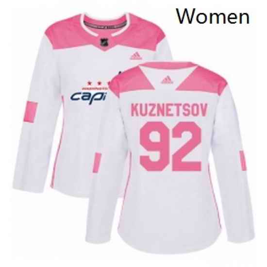 Womens Adidas Washington Capitals 92 Evgeny Kuznetsov Authentic WhitePink Fashion NHL Jersey